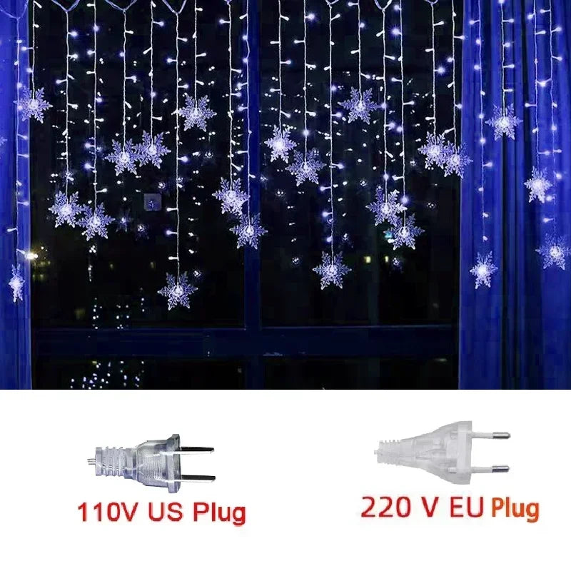 110V 220V Snowflakes Curtain Garland on The Window Fairy Lights New Year Garland Festoon Led Lights String Christmas Decor
