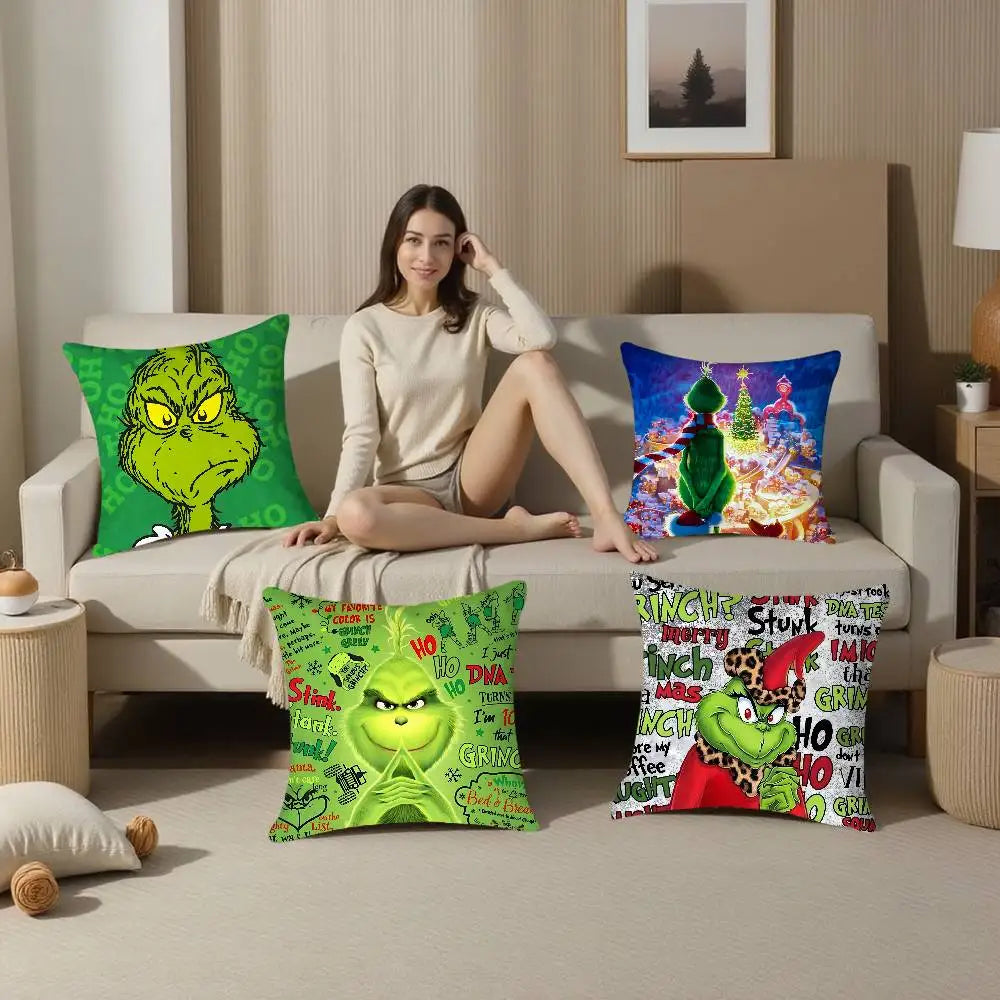 Christmas T-The G-GrinC-chs-S Pillow Case Plush Fabric Soft Double Sided Print Sofa Cushion Cover Throw Pillow Covers