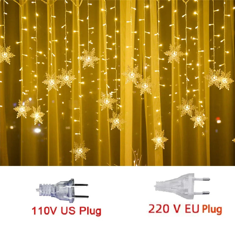 110V 220V Snowflakes  Curtain Garland on The Window Fairy Lights New Year Garland Festoon Led Lights String Christmas Decor