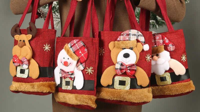 1-20PCS Christmas Gift Bags Handbags Tote Bags Candy Bags Snowman Bear Gift Bags Storage Bags Christmas Decoration