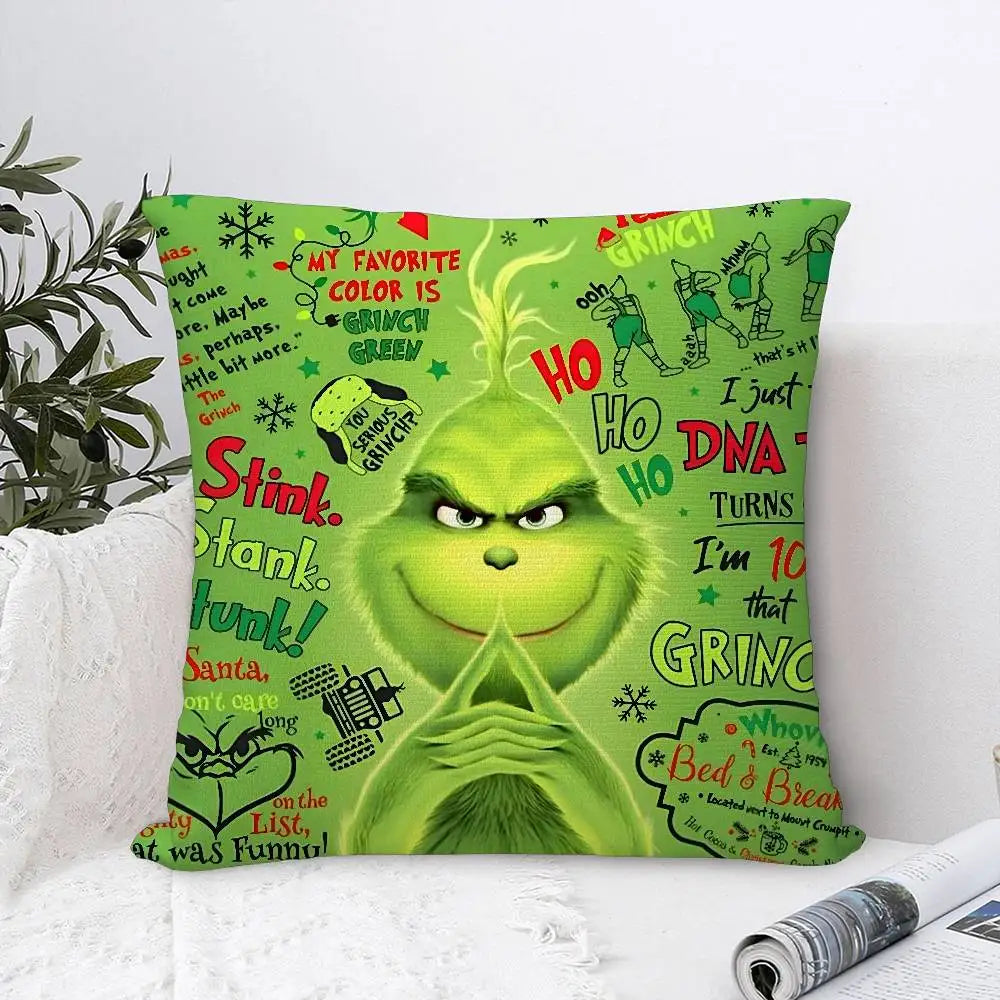 Christmas T-The G-GrinC-chs-S Pillow Case Plush Fabric Soft Double Sided Print Sofa Cushion Cover Throw Pillow Covers