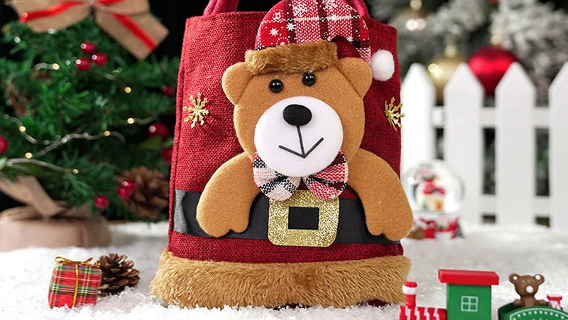 1-20PCS Christmas Gift Bags Handbags Tote Bags Candy Bags Snowman Bear Gift Bags Storage Bags Christmas Decoration