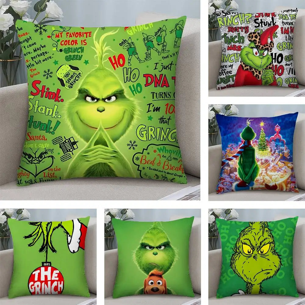 Christmas T-The G-GrinC-chs-S Pillow Case Plush Fabric Soft Double Sided Print Sofa Cushion Cover Throw Pillow Covers